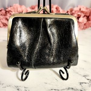 HOBO Shiny Black Patent Leather Small 'Peg' Wallet With Wanderlust Lining